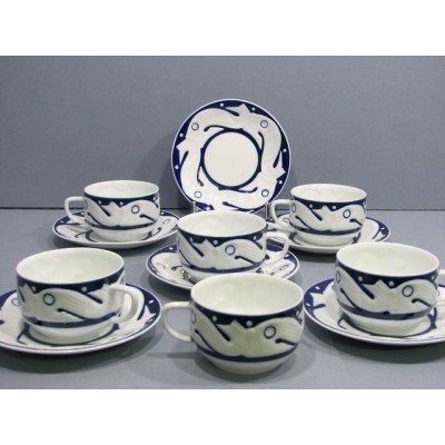 Tazas te c/plato peces azul (6 unidades)