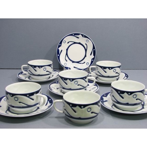 Tazas te c/plato peces azul (6 unidades)