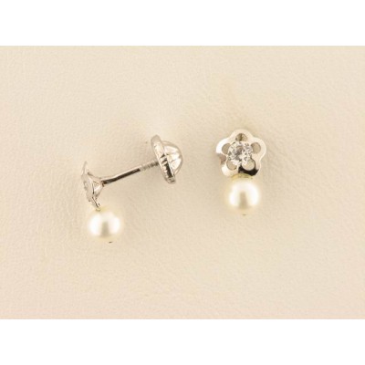 Pendientes Oro Blanco Perla Piedra