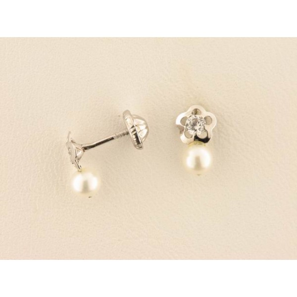 Pendientes Oro Blanco Perla Piedra