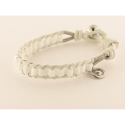 Fashion pulsera acero piel cristal
