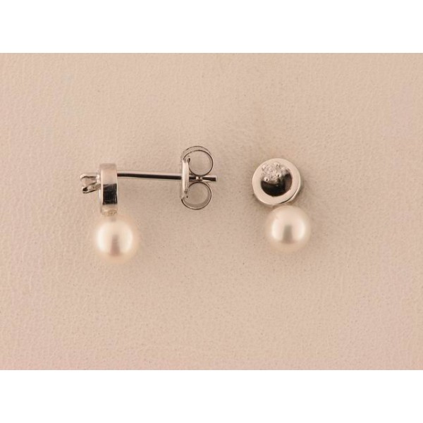 Pendientes Oro Blanco Diamante Perla