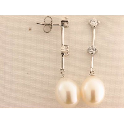 Pendientes Oro Blanco Perla Piedras