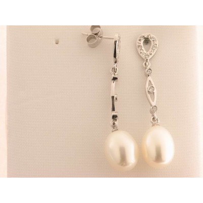 Pendientes Oro Perla Piedras