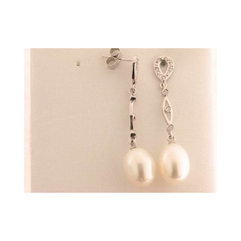 Pendientes Oro Perla Piedras
