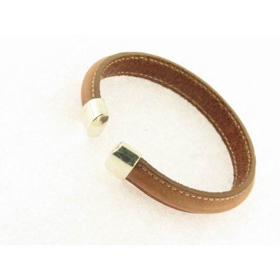 Pulsera aro piel plata