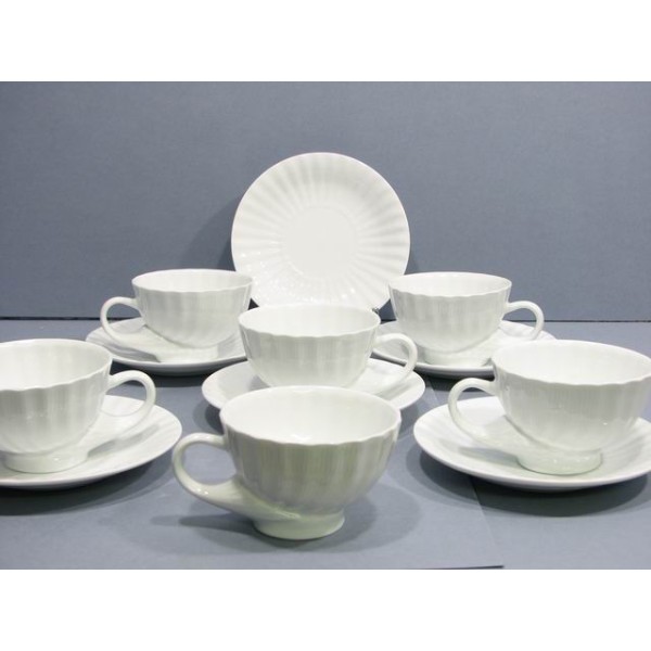 Tazas te c/plato blanco conchas (6 unidades)