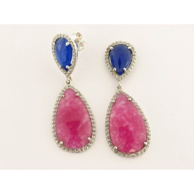 Pendientes Oro Blanco Piedras