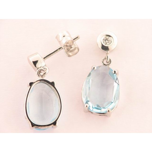 Pendientes Oro Blanco Diamante Topacio