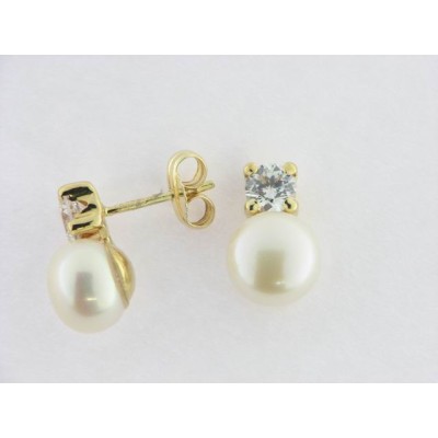 Pendientes Oro Perla Piedra