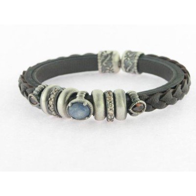 Raive Pulsera Aro Plata Cuero Piedra