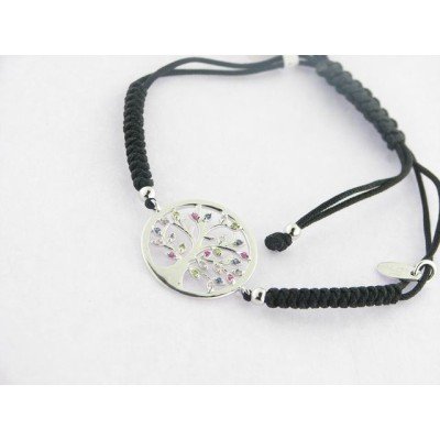Lotus Pulsera Hilo Plata Piedras