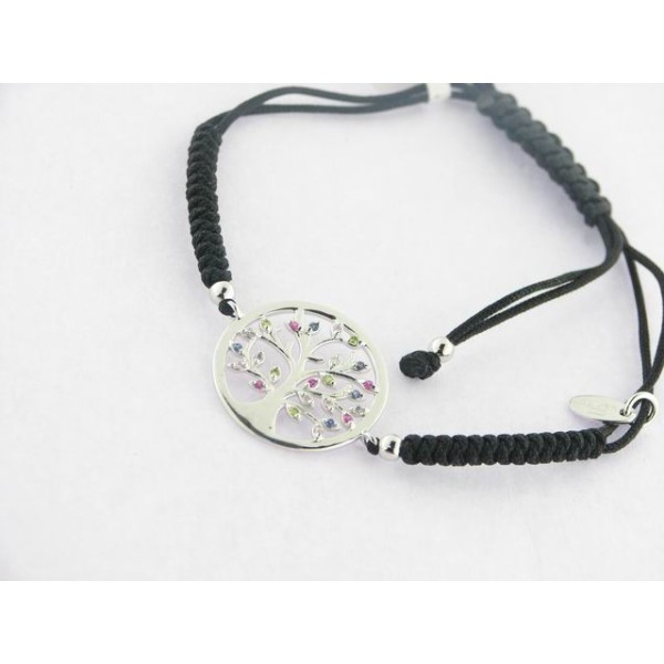 Lotus Pulsera Hilo Plata Piedras