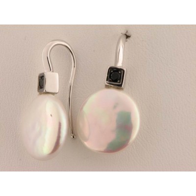 Pendientes plata esp.negras perlas