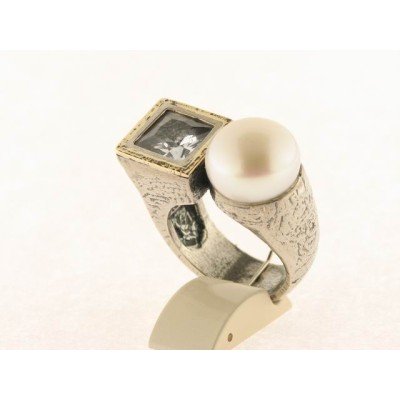 Sortija Plata Oro Piedra Perla