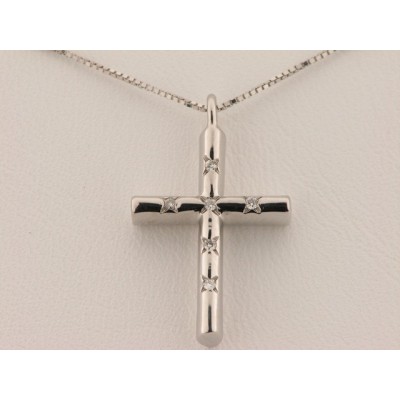 Cruz Oro Blanco Diamantes con CAdena