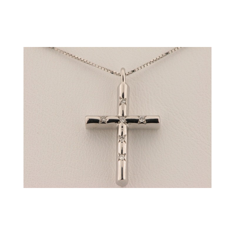 Cruz Oro Blanco Diamantes con CAdena