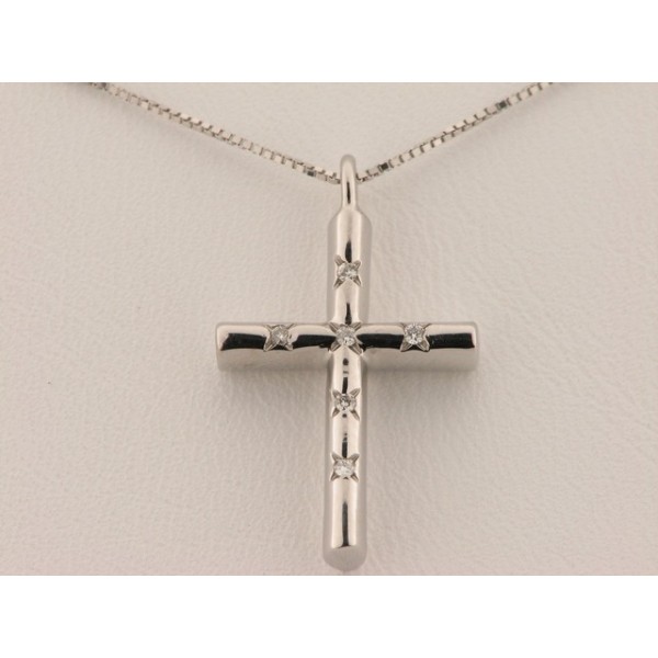 Cruz Oro Blanco Diamantes con CAdena