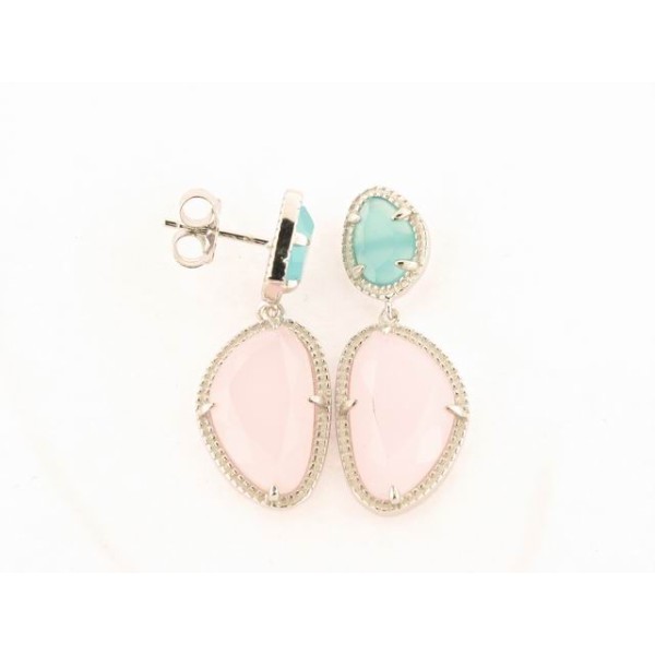 Pendientes Plata Rosa Piedras