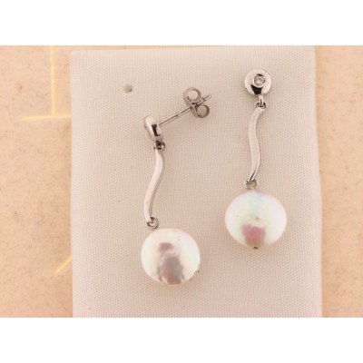 Pendientes Oro Blanco Diamantes Perla