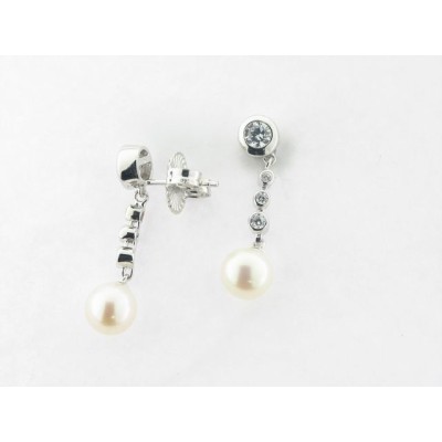 Camaleoni Pendientes Plata Zirconita Perla