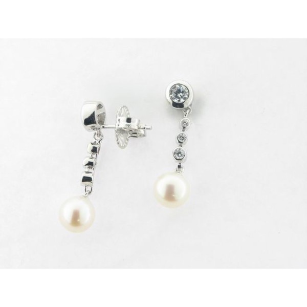 Camaleoni Pendientes Plata Zirconita Perla