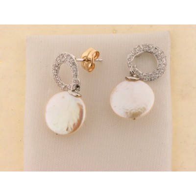 Pendientes Oro Blanco Perla Piedras