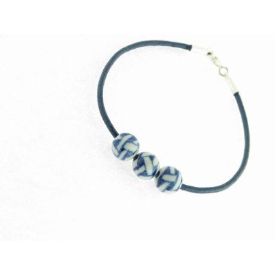 Pulsera Plata Cuero Porcelana
