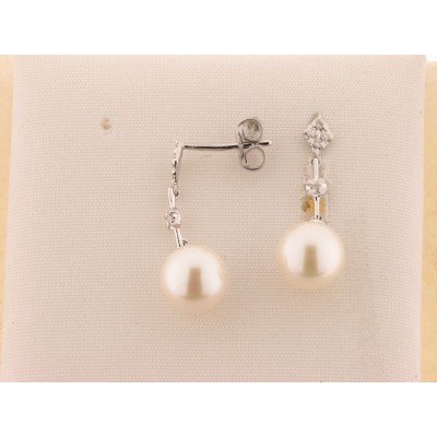 Pendientes Oro Blanco Diamantes Perla