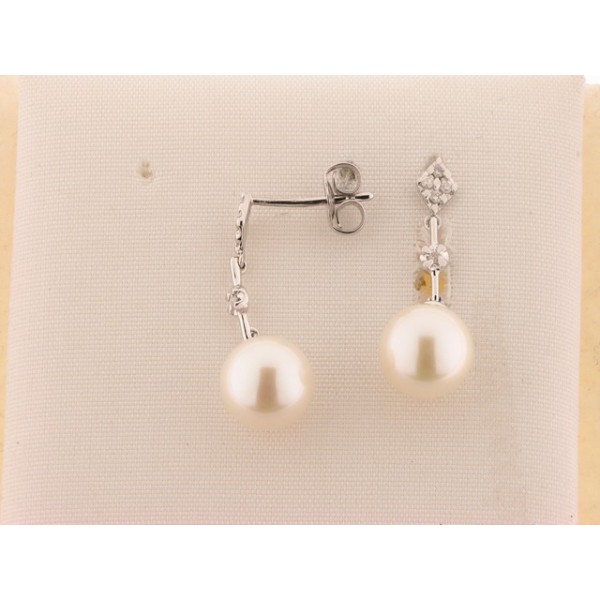 Pendientes Oro Blanco Diamantes Perla