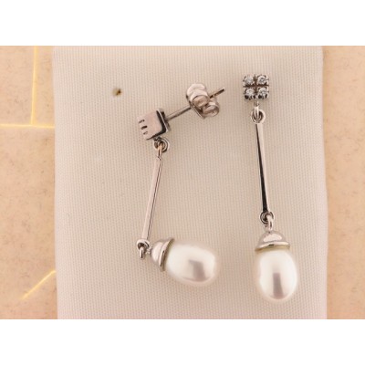 Pendientes Oro Blanco Perla Piedras