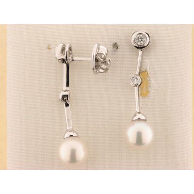 Pendientes Oro Blanco Diamantes Perla