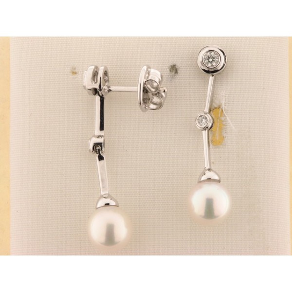 Pendientes Oro Blanco Diamantes Perla