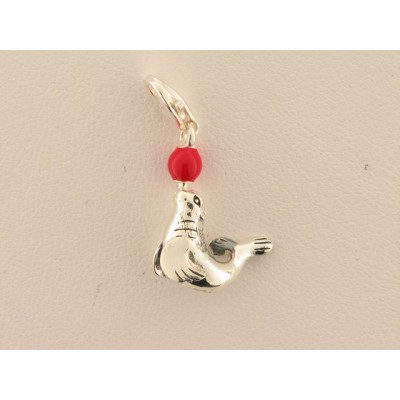 Charm Foca Plata Esmalte Rojo