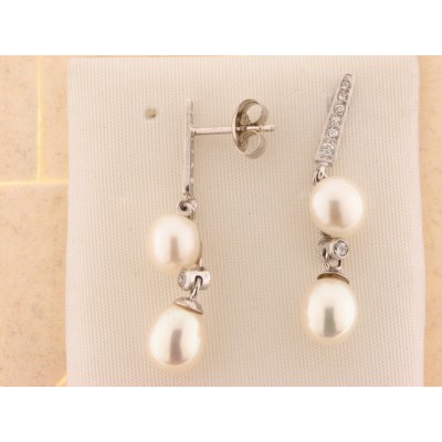 Pendientes Oro Blanco Perla Piedras
