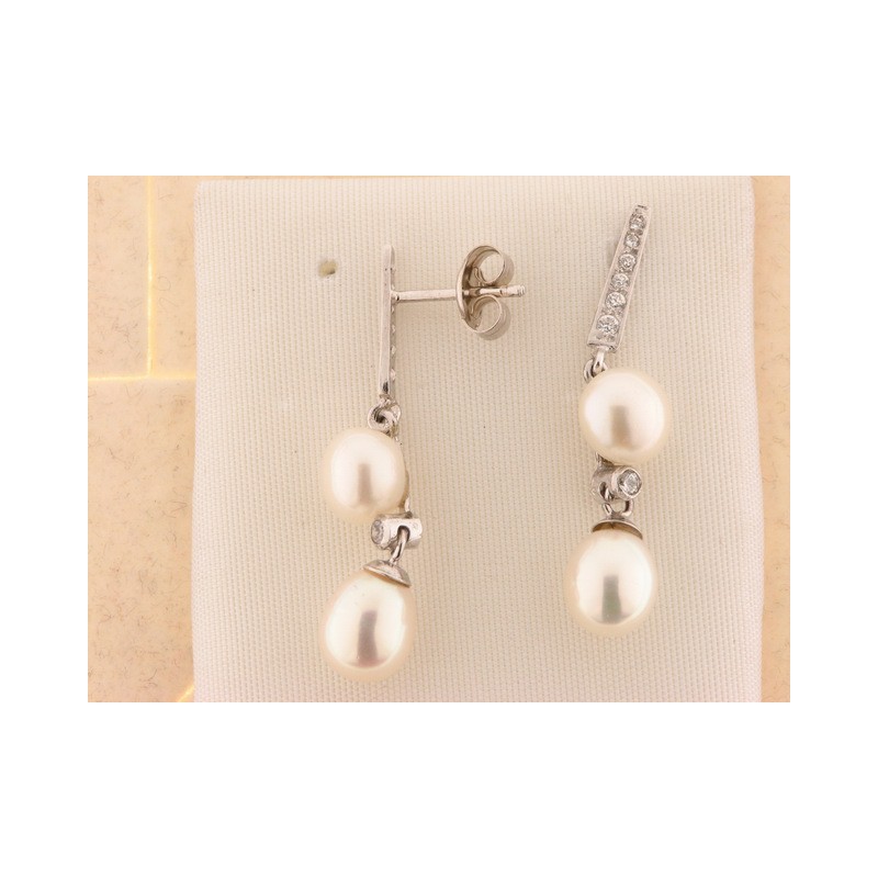 Pendientes Oro Blanco Perla Piedras
