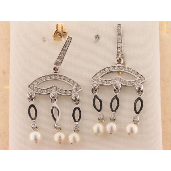Pendientes Oro Blanco Perla Piedras