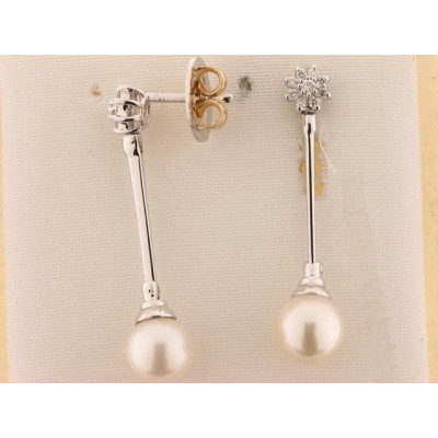 Pendientes Oro Blanco Diamantes Perla