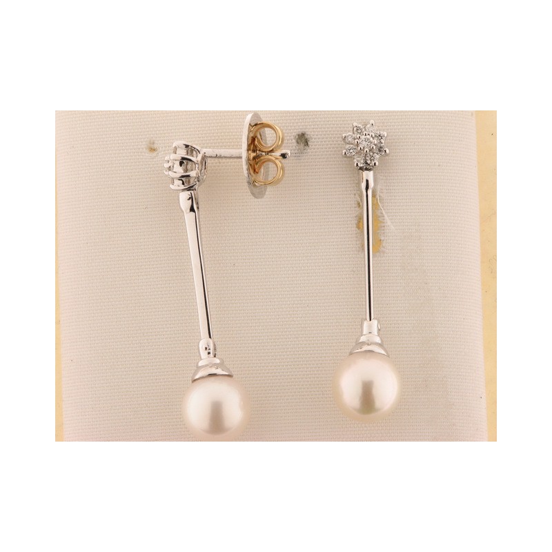 Pendientes Oro Blanco Diamantes Perla