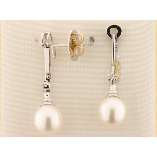 Pendientes Oro Blanco Diamantes Perla