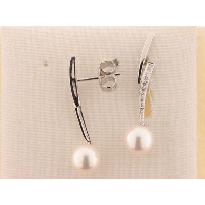 Pendientes Oro Blanco Diamantes Perla