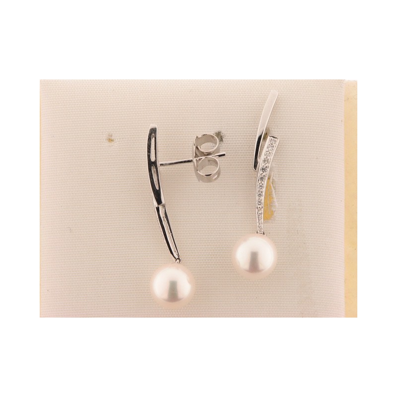 Pendientes Oro Blanco Diamantes Perla