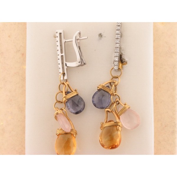 Pendientes Oro Bicolor Diamantes Piedras