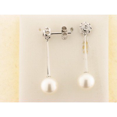 Pendientes Oro Blanco Diamantes Perla