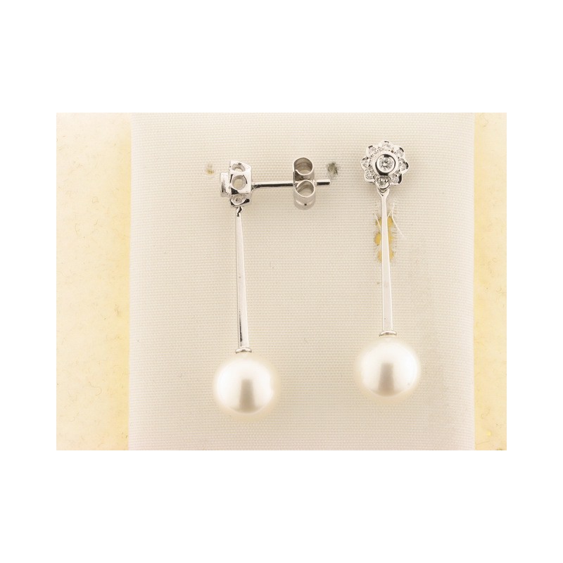 Pendientes Oro Blanco Diamantes Perla