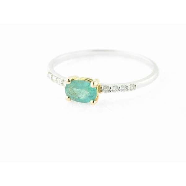 Sortija Oro Blanco Diamantes Esmeralda