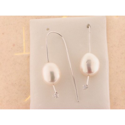 Pendientes Oro Blanco Perla Piedra