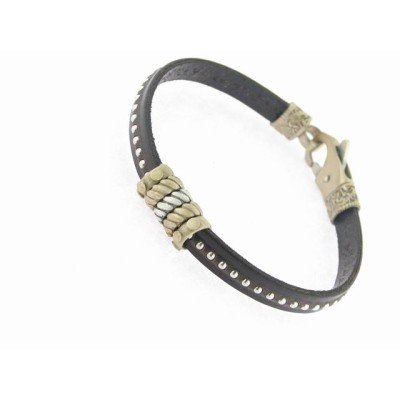 Raive Pulsera Cuero Plata Bronce