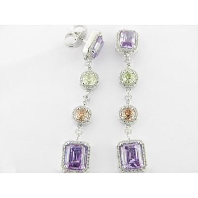 Camaleoni Pendientes Plata Piedras Color