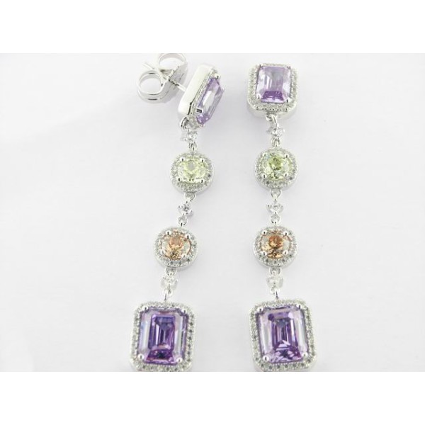 Camaleoni Pendientes Plata Piedras Color